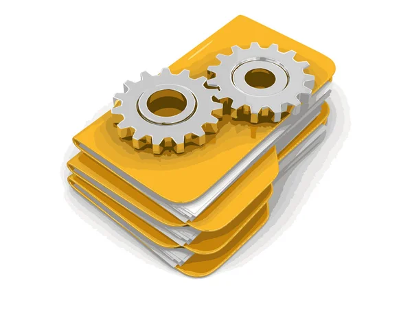 Dossiers et fichiers avec Cogwheels. Image avec chemin de coupure — Image vectorielle