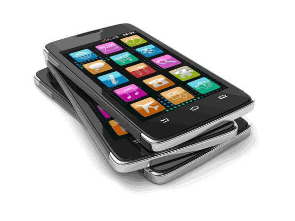 Smartphone touchscreen con pittogrammi. Immagine con percorso di ritaglio . — Vettoriale Stock