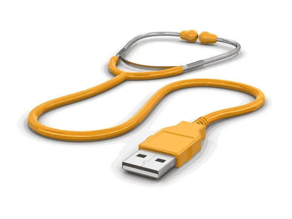 Estetoscópio e cabo USB. Imagem com caminho de recorte — Vetor de Stock