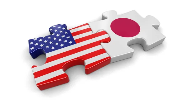Usa und japan puzzle von flaggen. Bild mit Ausschnittspfad — Stockfoto