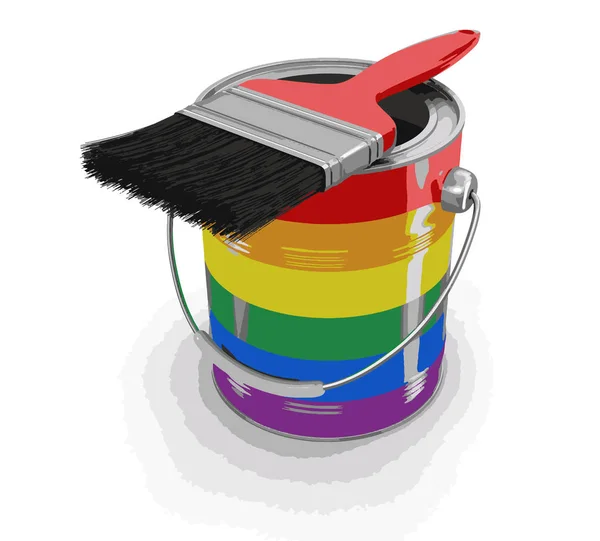 Lata de pintura LGBT con pincel. Imagen con ruta de recorte — Archivo Imágenes Vectoriales