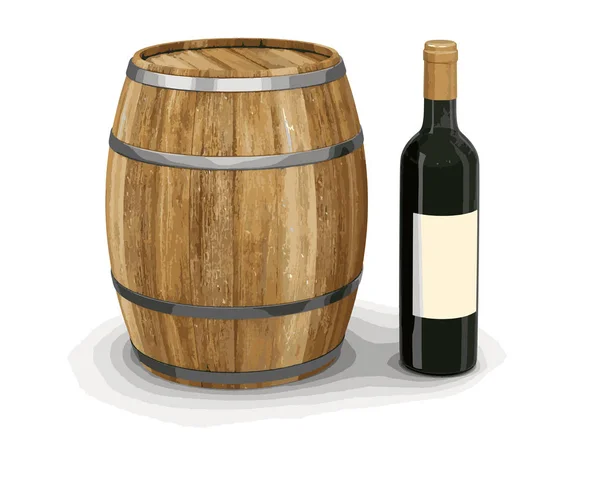 Barile e bottiglia di vino. Immagine con percorso di ritaglio — Vettoriale Stock