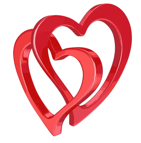 Deux cœurs liés en 3D. Image avec chemin de coupure — Image vectorielle