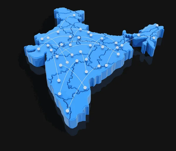 Mapa de India con rutas de vuelo. Imagen con ruta de recorte . — Archivo Imágenes Vectoriales