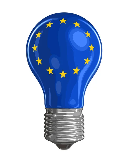 Bombilla con bandera de la Unión Europea. Imagen con ruta de recorte — Archivo Imágenes Vectoriales