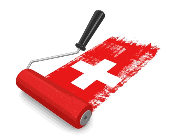 Verfroller met Zwitserse vlag. Afbeelding met uitknippad — Stockvector