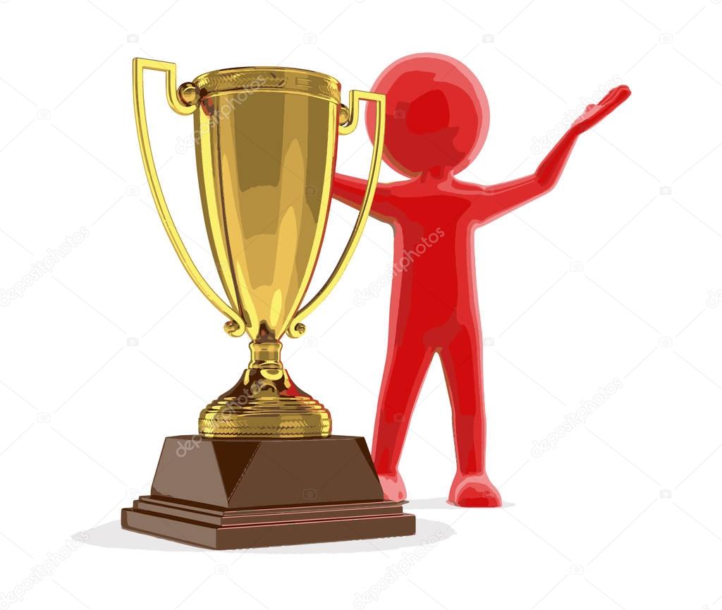 Man and Trophy Cup. Image with clipping path