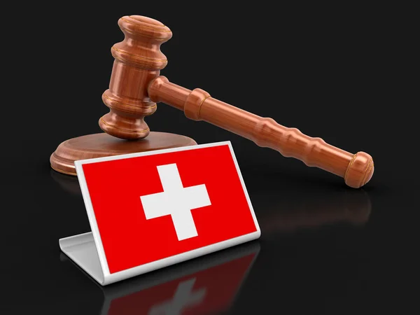 Mazo de madera 3d y bandera suiza. Imagen con ruta de recorte — Foto de Stock
