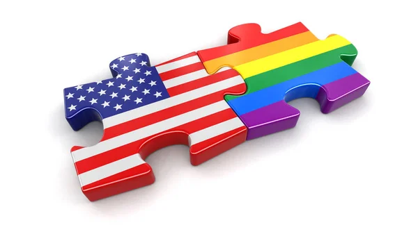 Usa und lgbt Puzzle von Flaggen. Bild mit Ausschnittspfad — Stockfoto