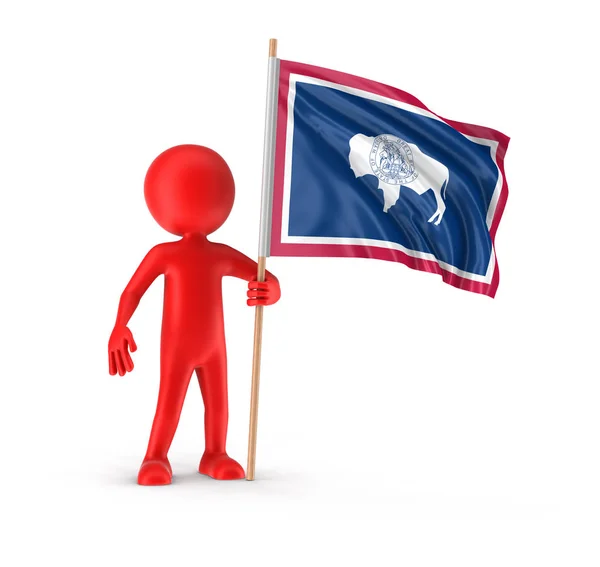 Man and flag of the US state of Wyoming. Imagen con ruta de recorte — Foto de Stock