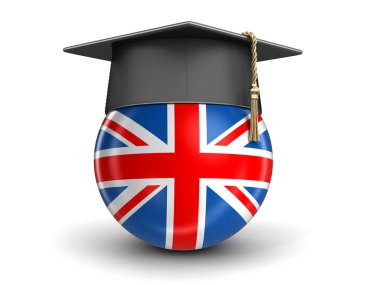 Graduation cap and UK flag. Image with clipping path clipart
