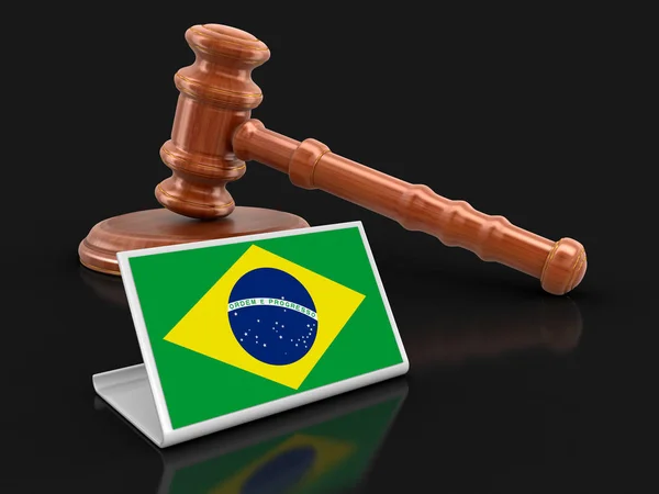 3D trä klubba och Brazilian flag. Bild med urklippsbana — Stockfoto