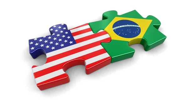 สหรัฐอเมริกาและบราซิลปริศนาจากธง รูปภาพที่มีเส้นทางการตัด — ภาพถ่ายสต็อก