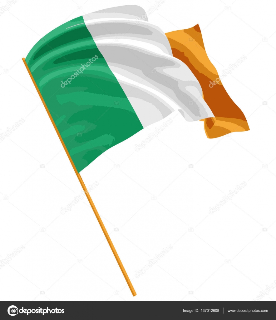 3D Ирландский Флаг С Текстурой Поверхности Ткани. Белый Фон.