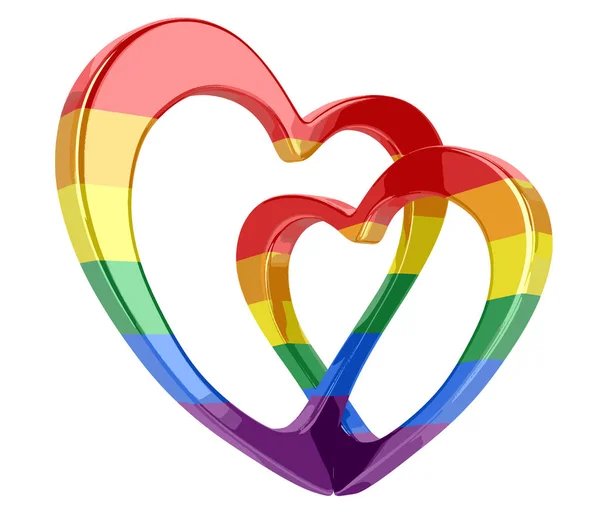 Два связанных цветных сердца. Изображение с пути обрезки — стоковый вектор