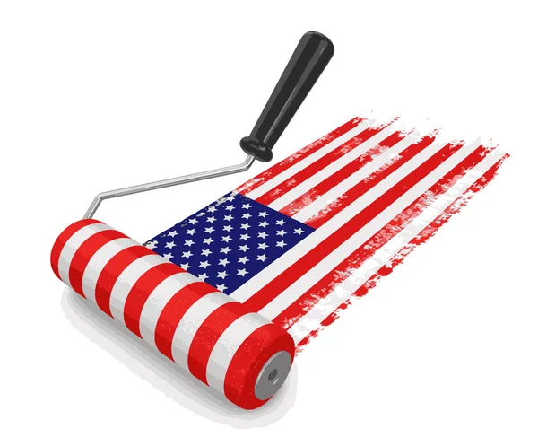 Paint roller with USA flag. Image with clipping path — Stock Vector