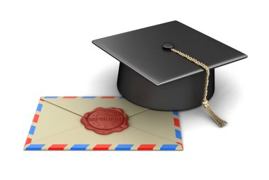 Mezuniyet kep ve balmumu damga harfle. Görüntü kırpma yolu ile