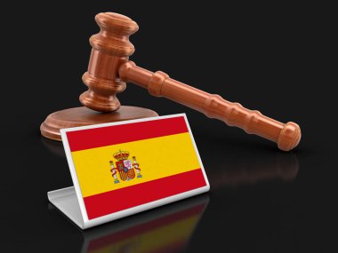 3D ahşap çekiç ve İspanyol bayrağı. Görüntü kırpma yolu ile