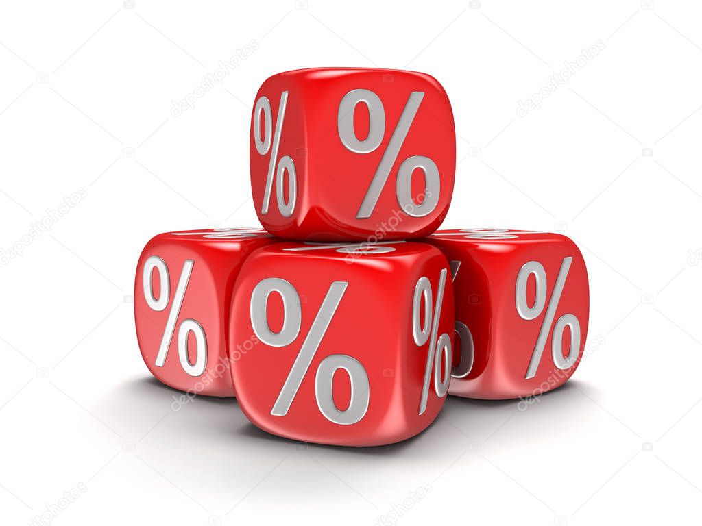 Dices with percent sign. Image with clipping path 