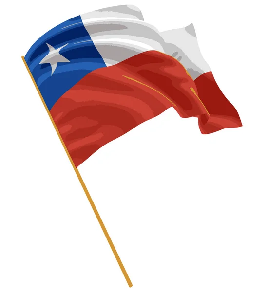 Bandera chilena 3D con textura de superficie de tela. Fondo blanco. Imagen con ruta de recorte — Vector de stock