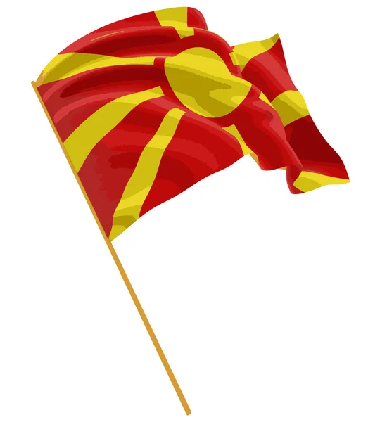 Bandera macedonia 3D con textura de superficie de tela. Fondo blanco . — Vector de stock