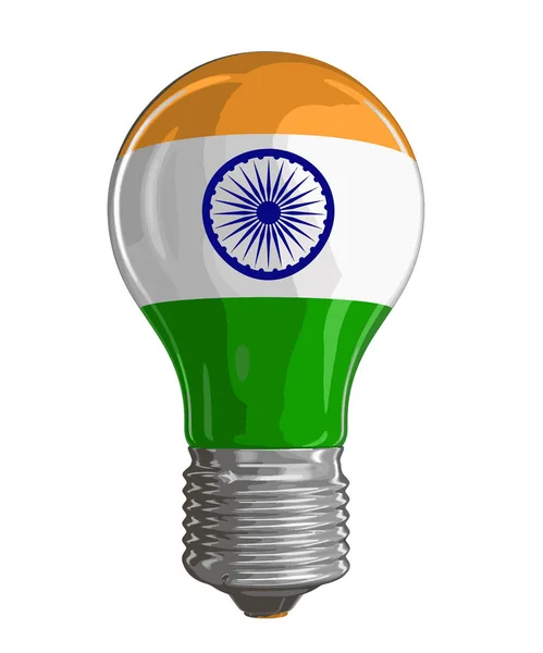 Lampu pijar dengan bendera India. Gambar dengan tapak kliping - Stok Vektor