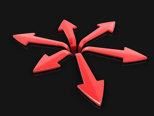 3d imagen de flechas en diferentes direcciones. Imagen con ruta de recorte — Foto de Stock