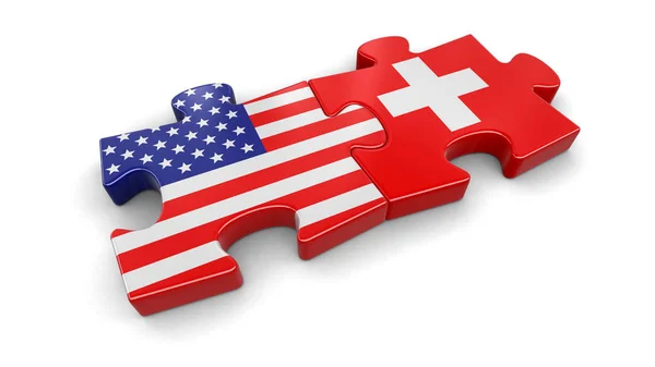 Die USA und die Schweiz rätseln über Fahnen. Bild mit Ausschnittspfad — Stockfoto