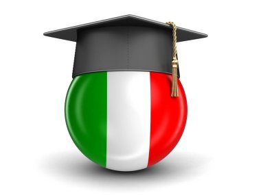 Mezuniyet kep ve İtalyan bayrağı. Görüntü kırpma yolu ile