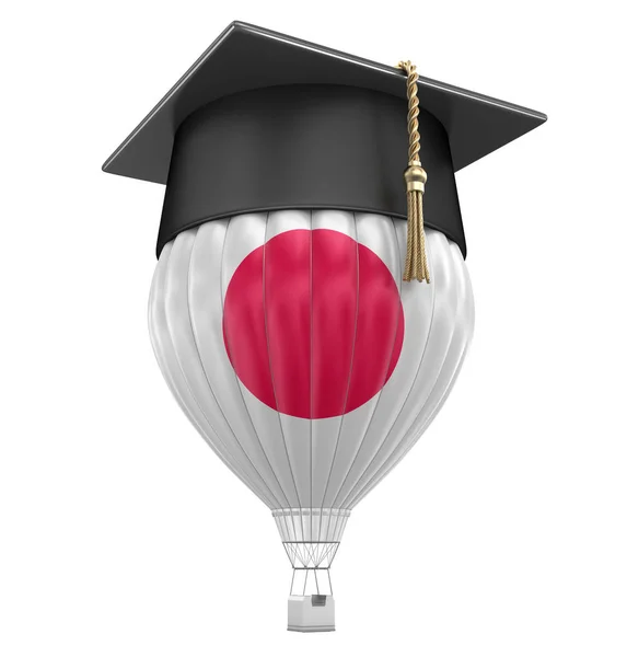 Palloncino ad aria calda con bandiera giapponese e tappo di laurea. Immagine con percorso di ritaglio — Foto Stock