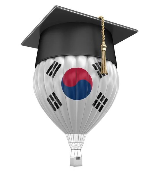Güney Kore bayrağı ve mezuniyet kap ile sıcak hava balonu. Görüntü kırpma yolu ile — Stok fotoğraf