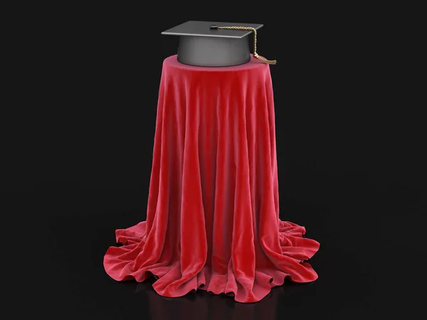 Berretto graduato su tovaglia coperta. Immagine con percorso di ritaglio — Foto Stock