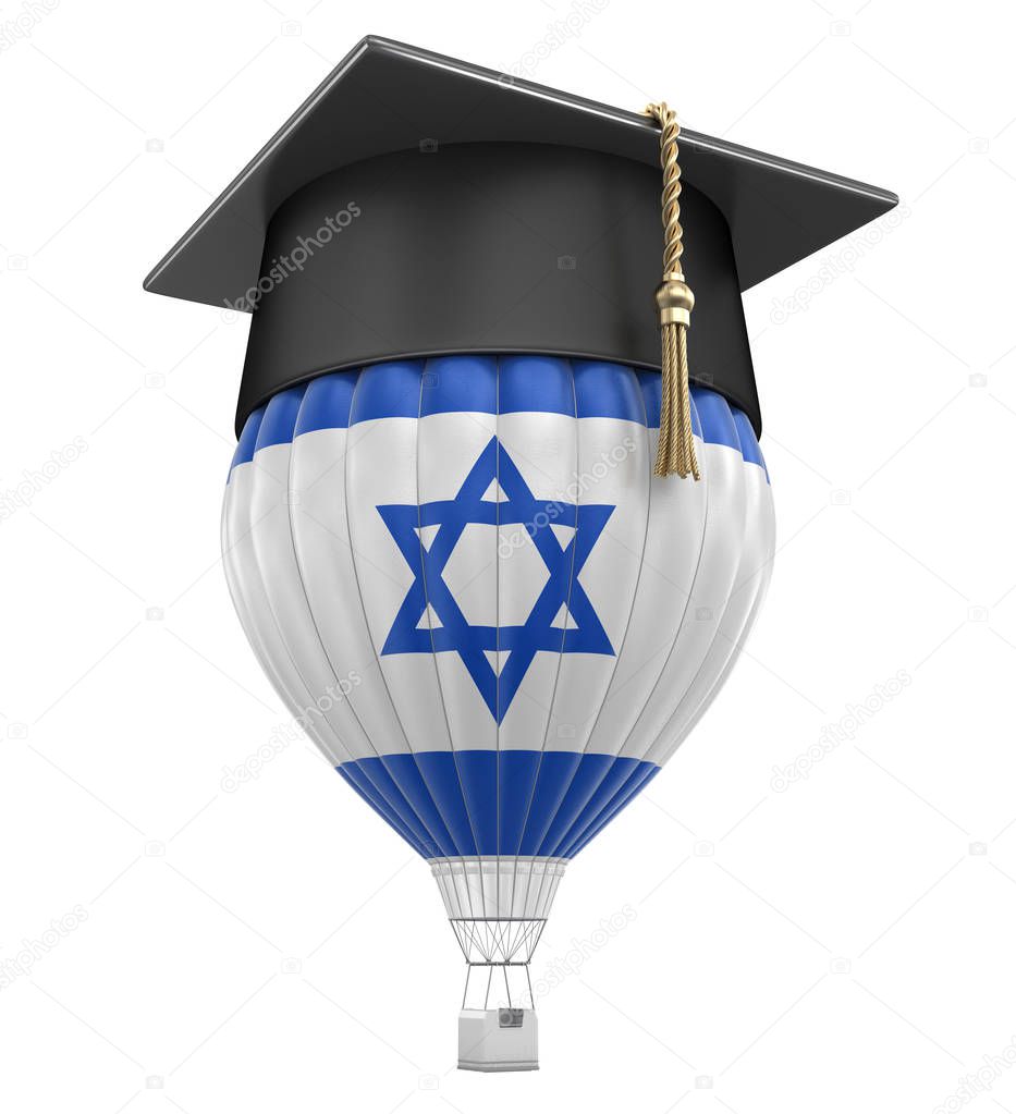 Hot Air Balloon with Israeli Flag and Graduation cap. Image with clipping path