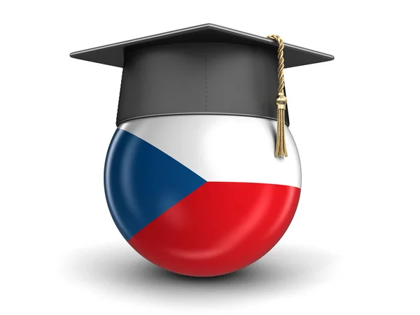 Berretto di laurea e bandiera ceca. Immagine con percorso di ritaglio — Foto Stock