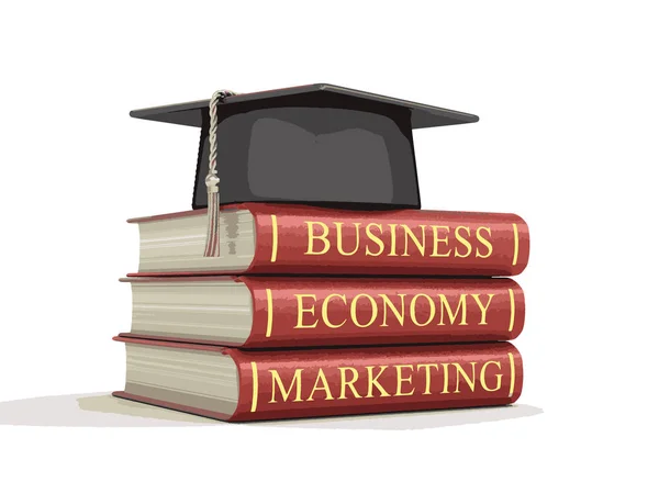 Berretto di laurea e Business book. Immagine con percorso di ritaglio — Vettoriale Stock