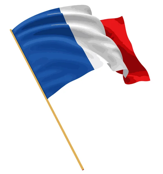 Drapeau français 3D avec texture de surface en tissu. Fond blanc . — Image vectorielle