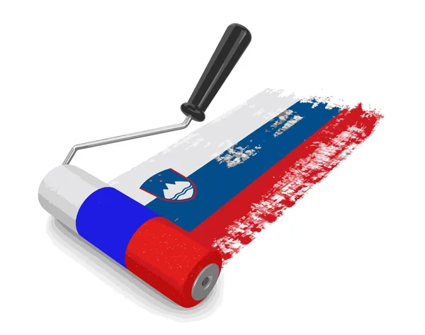 Rouleau de peinture avec drapeau slovène. Image avec chemin de coupure — Image vectorielle