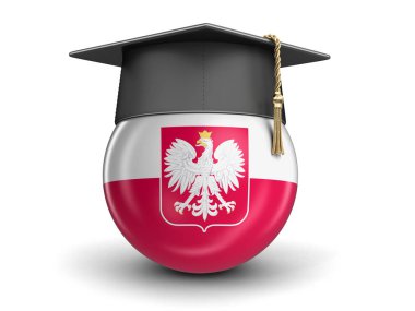 Mezuniyet kep ve Polonya bayrağı. Görüntü kırpma yolu ile