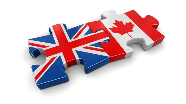 Britse en Canadese puzzel van vlaggen. Afbeelding met uitknippad — Stockfoto