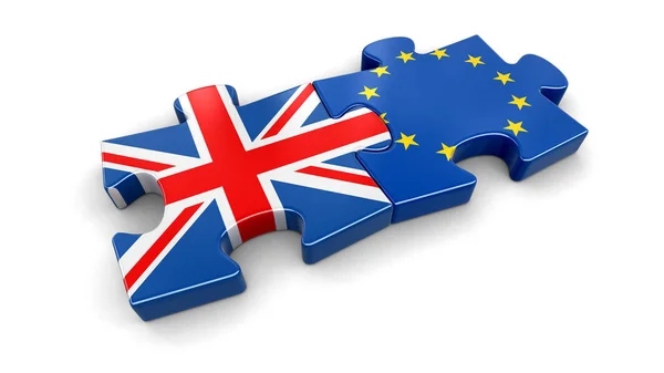 Europäische Union und Großbritannien puzzeln aus Flaggen. Bild mit Ausschnittspfad — Stockfoto