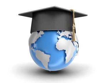 Mezuniyet kep ve 3d Globe. Görüntü kırpma yolu ile