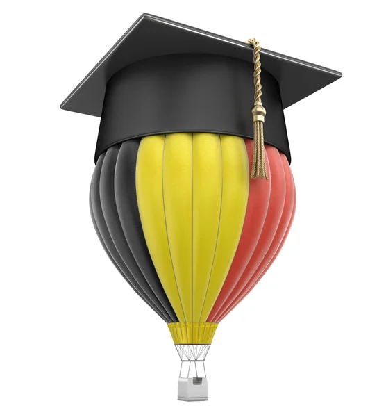 Heißluftballon mit belgischer Flagge und Abschlussmütze. Bild mit Ausschnittspfad — Stockfoto