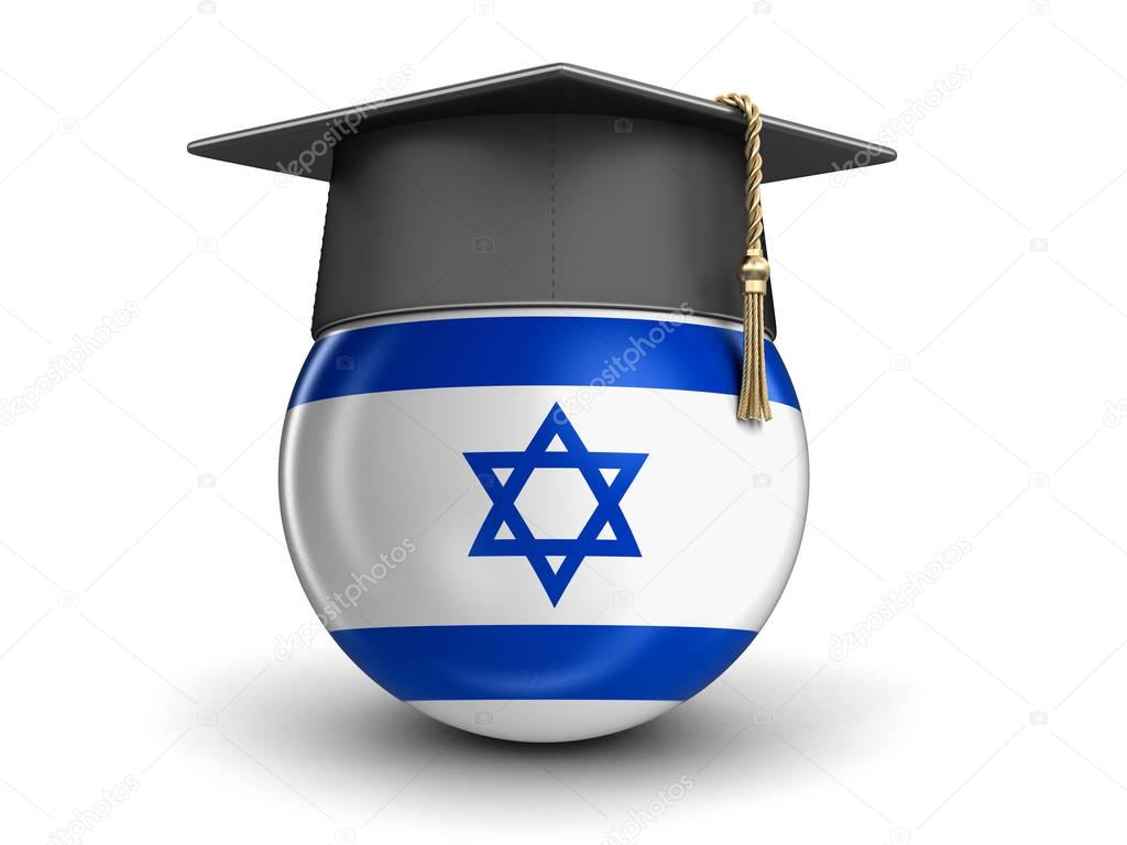 Graduation cap and Israeli flag. Image with clipping path