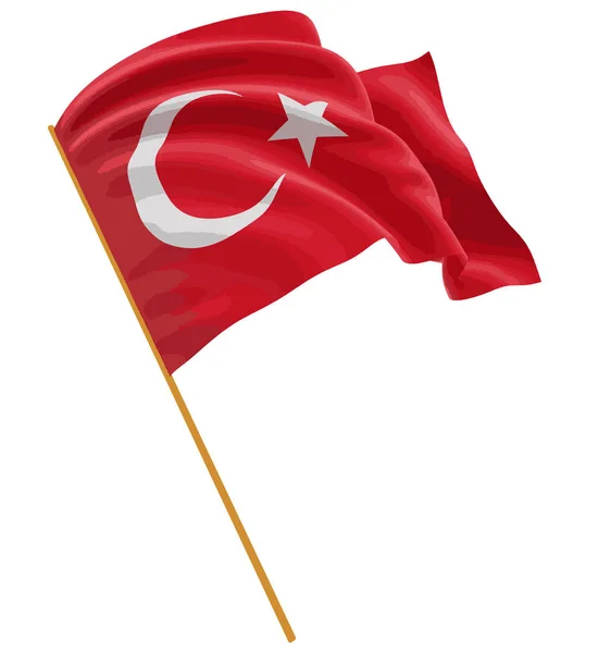 Bendera Turki 3D dengan tekstur permukaan kain. Latar belakang putih. Gambar dengan tapak kliping - Stok Vektor