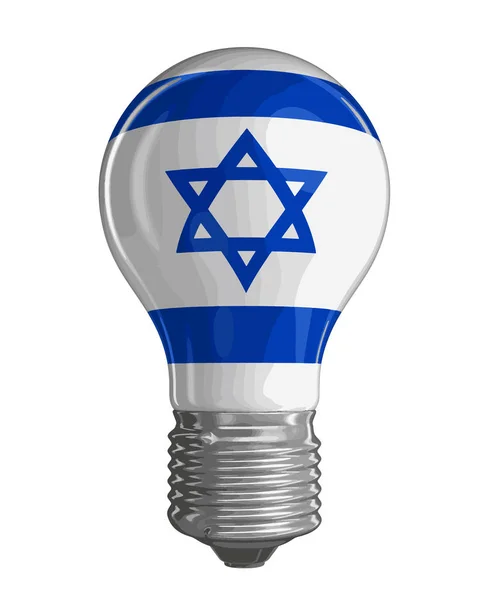 Лампочка с израильским флагом. Изображение с пути обрезки — стоковый вектор