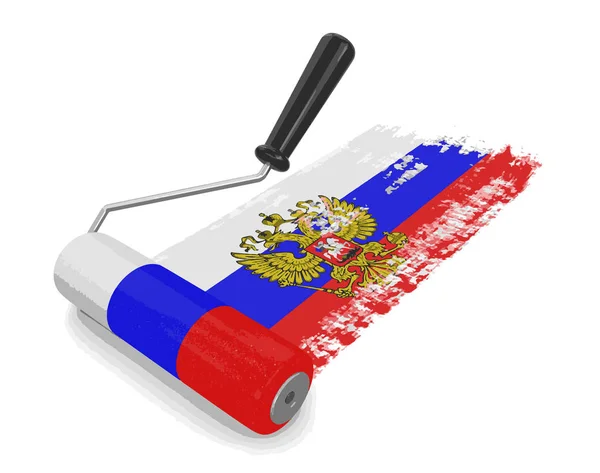 Rodillo de pintura con bandera rusa. Imagen con ruta de recorte — Vector de stock