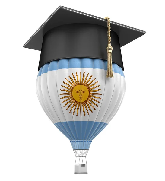 アルゼンチンの国旗と卒業キャップ、熱気球。クリッピング パスとイメージ — ストック写真