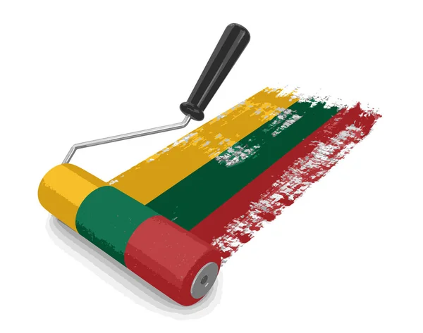 Rodillo de pintura con bandera lituana. Imagen con ruta de recorte — Vector de stock