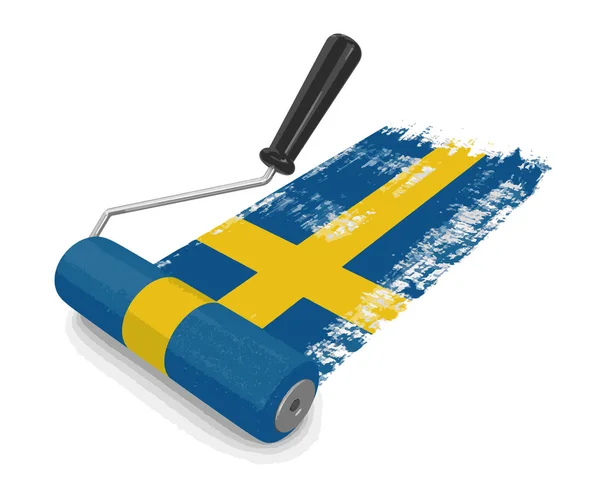 스웨덴 국기와 함께 페인트 롤러입니다. 이미지 클리핑 경로 — 스톡 벡터