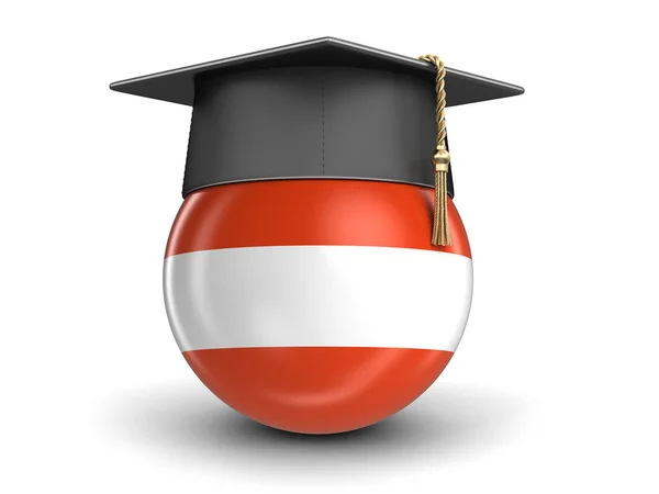 Καπάκι αποφοίτηση και αυστριακή σημαία. Εικόνα με διαδρομή αποκοπής — Φωτογραφία Αρχείου